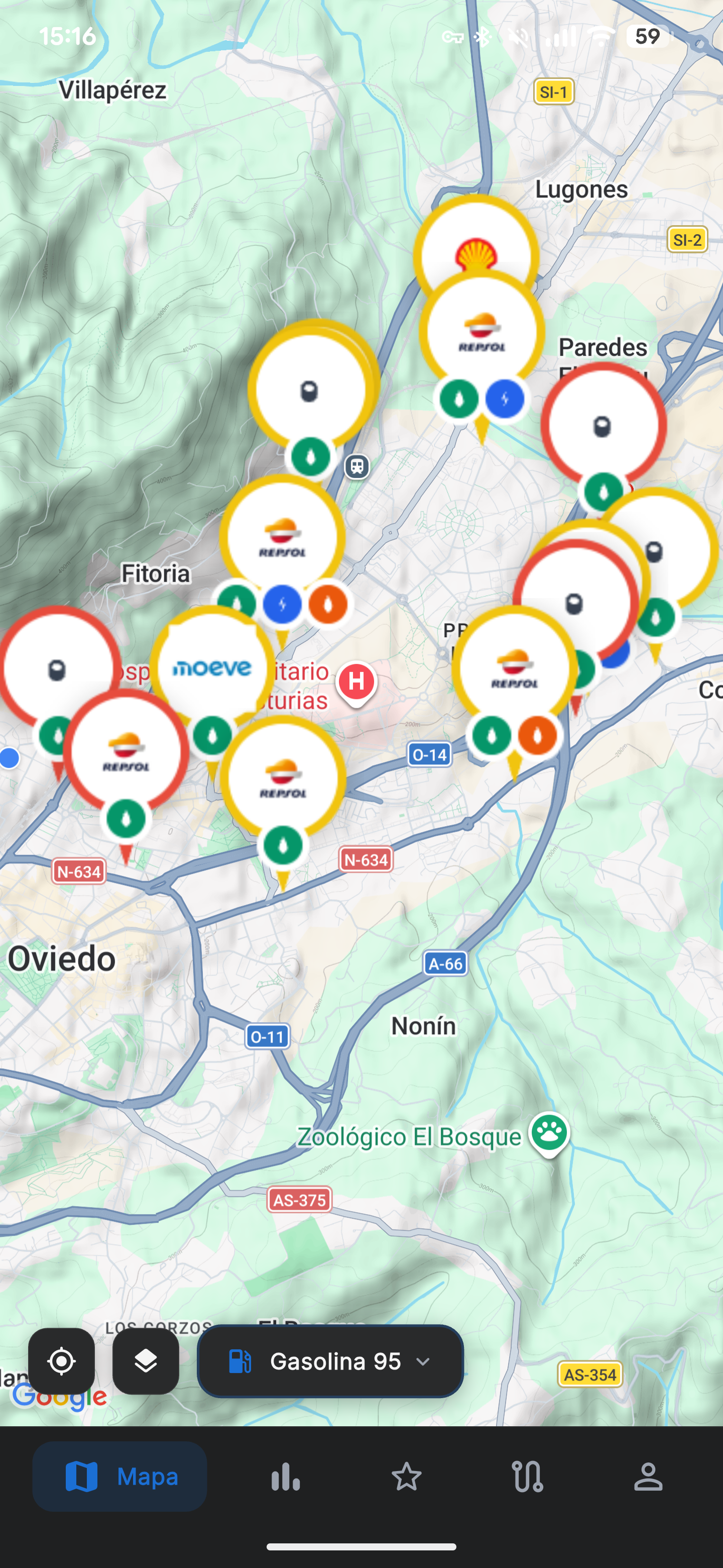 Pantalla del mapa de LitroVolt